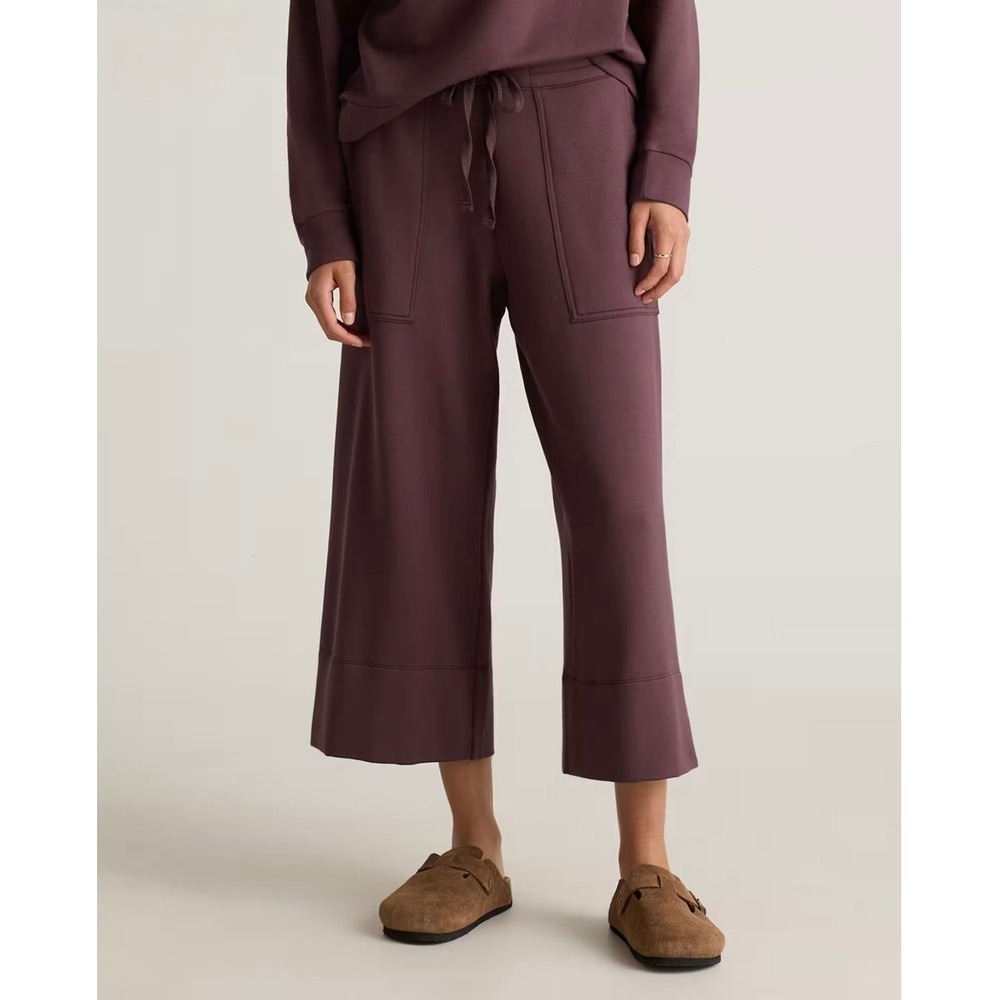 Quince SuperSoft Fleece Cropped Wide Leg Pants Womens Medium Dried Fig Plum